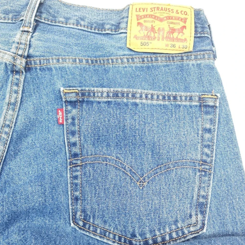 Levi's Jeans Mens W36 L30 Blue 505 Straight‎ Regular Fit Denim Medium Wash